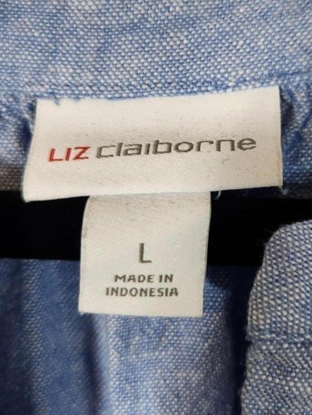 Liz Claiborne Large Light Blue Linen Blend Elastic Waist Embroidered Shift Dress - Picture 2 of 7
